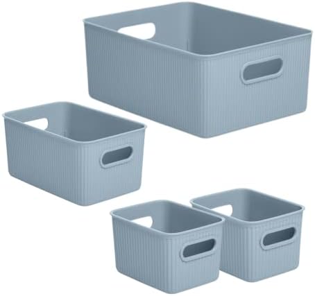 Superio Ribbed Collection - Decorative Plastic Basket Open Home Storage Bins Organizer, Blue (Set of 4) 1 Large, 1 Medium, 2 Small - Container Boxes for Organizing Closet Storage Bins for Shelves - Image 7