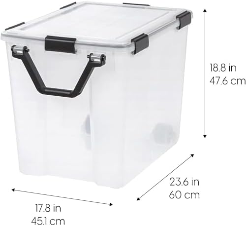 IRIS USA WeatherPro 103 Qt Storage Bins with Lids, 4 Pack, BPA-Free Plastic Gasket Box with Tight Latch and Seal, Stackable Nestable Tote Tub - Clear/Black - Image 5