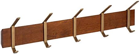 Kate and Laurel Rossmore Modern 5 Hook Shelf, Walnut and Gold, Mid-Century Coat Rack by KateandLaurel