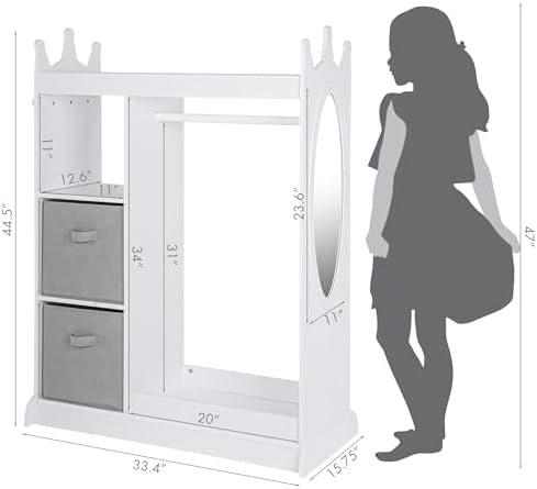 UTEX Kids Dress up Storage with Crown-Shaped Design and 2 Fabric Bins - Image 3