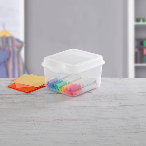 Sterilite FlipTop, Stackable Small Storage Bin with Hinging Lid, Plastic Container to Organize Desk at Home or Office, Clear, 36-Pack - Image 4