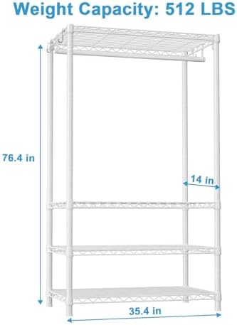 Ulif H4 Portable Closets, 4-Tier Metal Clothes Garment Rack for Bedroom and Cloakroom, Clothing Closet Storage and Organizer Wardrobe, 35.4" W x 14" D x 76.4" H, White - Image 3