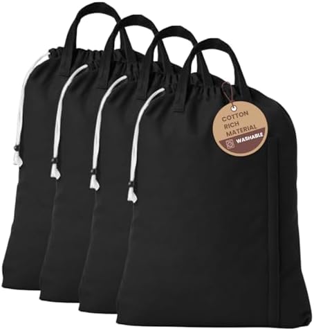 LFH Home Large Premium Cotton Rich Canvas Laundry Bag with Drawstring and Handles Heavy Duty, Multi-Use, and Washable for Home, Travel, College or Storage 28x36 (Pack of 4)-Black by LFHHomePrivateLimited