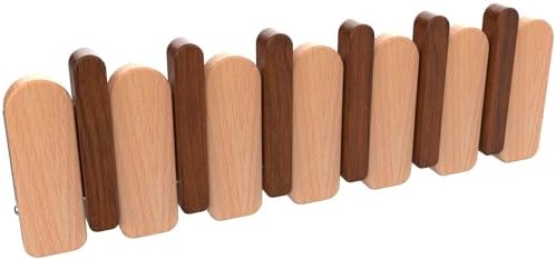 Wall Mounted Coat RackHooks Piano Key Hangers Natural Solid Wood Hanger Non-Woven Fabric Clothes Hangers for Closet, Kitchen, Bedroom, Bathroom, Entryway (Moon Walnut-Beech, 6 Hooks) by MurphyBedKitMattresFrame