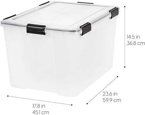 IRIS USA WeatherPro 74 Qt Storage Bins with Lids, 4 Pack, BPA-Free Plastic Gasket Box with Tight Latch and Seal, Stackable Nestable Tote Tub - Clear/Black - Image 5