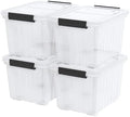 4 Packs 30 L Plastic Latch Storage Box, Clear Bin with Lid and Wheels by Nesmilers