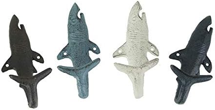 Zeckos Set of 4 Shark Tail Wall Hooks, 5.25 Inch Wide Nautical Tones by Zeckos