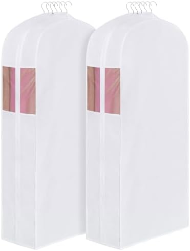 Univivi 60 Inch Cotton Garment Bags for Hanging Clothes 2 Pack, White by Univivi