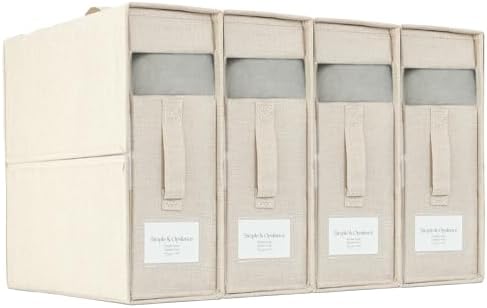 Simple&Opulence 4 Pack Bed Sheet Organizers and Storage, Linen Closet Organizers, Sheets Set Folder Storages with Window and Label (Queen/King Size) Organizing Bedding Container, Linen by SimpleOpulence