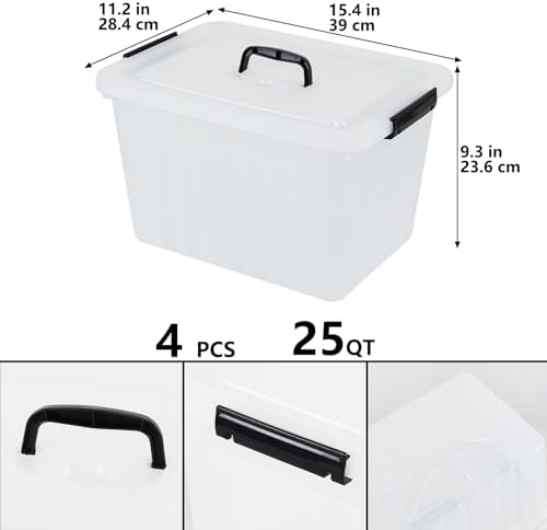 Zopnny 25-Qt Clear Plastic Storage Bin with Lid and Handles, 4-Pack - Image 2