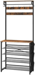 HOOBRO Hall Tree with Bench, Entryway Coat Rack with Shoe Rack, Shoe and Coat Rack, 5 Tier Shoe Storage Organizer with Oxford Fabric Side Pockets, Adjustable Mesh Shelves, Rustic Brown BF75MT01 by HOOBRO