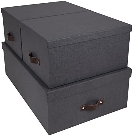 Bigso Box of Sweden Set of 3 Storage Boxes with Lids - Organiser Box For Clothes, Office Equipment and More - Wardrobe Storage Boxes with Labels for Bedding or Seasonal Clothing - Black - Image 4