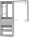 Closet System with 2 Drawers - Reversible 5FT Wood Closet Organizer System with 3 Hanging Rods and Adjustable Shelf Shoe Rack, Morandi Grey by Besiost