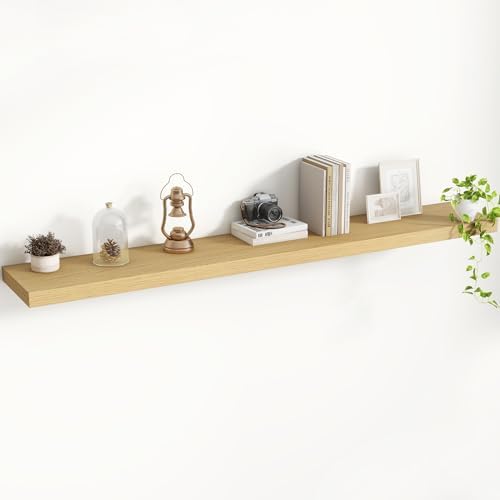 Acovy 55 Inch Floating Shelves, 8 Inch Deep Floating Shelves for Wall, Hanging Shelf with Invisible Brackets, Deep Shelves for Bathroom, Bedroom, Living Room, Oak, Set of 1 by Acovy