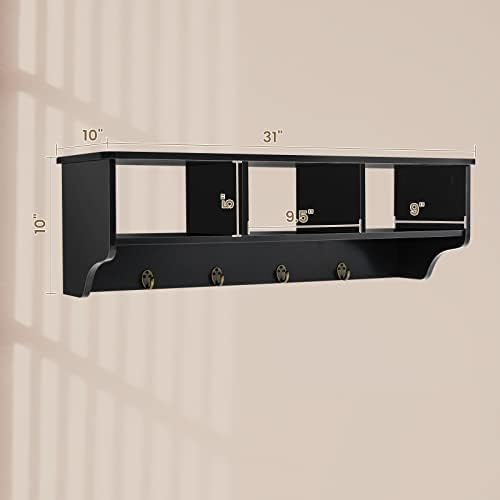 Casart Hanging Shelf Wall Mounted Storage Cabinets W/Hooks for Bedroom, Living Room and Entryway (Black) - Image 3