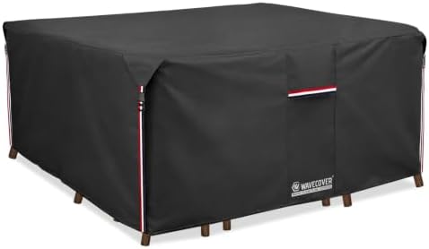 Outdoor Furniture Covers, 600D Heavy Duty Waterproof Outdoor Dining Table and Chairs Cover — 76L x 54W x 28H inch, All-Weather Protection Patio Furniture Cover, Black by Wavecover
