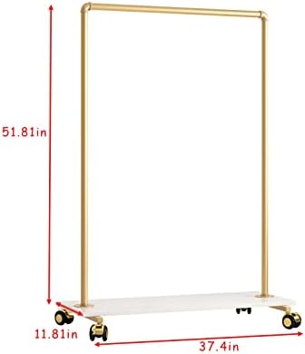 Gold Metal Clothing Rack with Wood Shelf, Heavy Duty Rolling Garment Rack with Wheels for Bedroom Retail Boutique Use (37.4L inches) - Image 4
