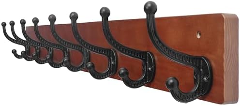 WEBI Rustic Coat Rack Wall Mount,35.43" Long 8 Cast Iron Coat Hooks Wall Mounted,Heavy Duty Wood Wall Coat Hanger Hooks for Hanging Coats,Jacket,Clothes,Backpack,Farmhouse,Cherry by WEBI