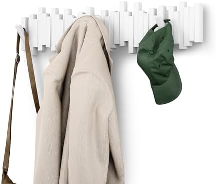 Umbra Sticks Wall Coat Rack, Wall Mount 8 Retractable Hooks, White by Umbra