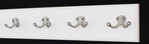 White Wall Mounted Coat Rack with Satin Nickel Dual Style Hooks 4.5" Ultra Wide (20" x 4.5" with 4 Hooks) by PEG+AND+RAIL