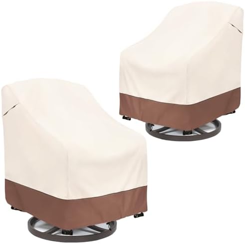 Okcool Patio Chair Covers,Heavy Duty 600D Outdoor Furniture Covers Fits up to 30" W x 34" D x 38.5" H inches -2 Pack,Beige & Brown by Okcool