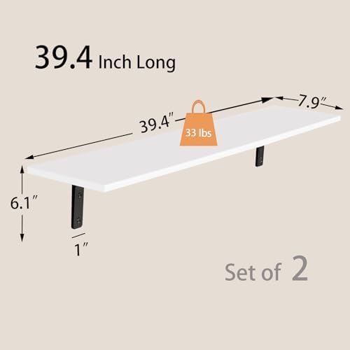 DINZI LVJ Long Wall Shelves, 39.4Inch Wooden Wall Mounted Shelves, Set of 2 - Image 3