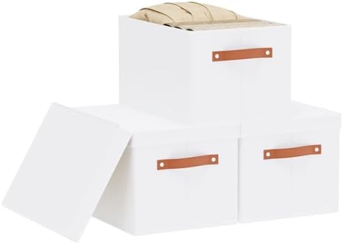 Fabric Storage Baskets,White Boxes,16.5x11.8x10.2In,3 Pack by YheenLf
