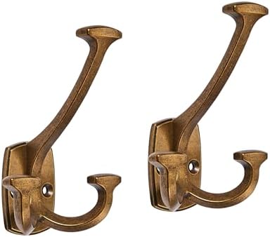 10 Pack Antique Brass Hooks Large Wall Mounted Solid Heavy-Duty Decorative Double-Sided Coat Hooks for Triple Coat Hook Towels Coats Robes Towels Bag Bathroom Three Prong Coat Hook by Unknown