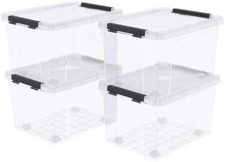 24 Quart Plastic Clear Storage Box with Wheel, 4-Pack Bin with Lid by Vadidiya