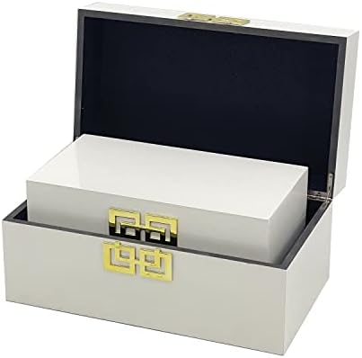 Galt International Large & Small Decorative Storage Box w/Hinged Lid - Classic Design Wood Decor Boxes with Geometric Opening Clasp - Home & Office Storage - Set of 2 (White + Gold) - Image 4