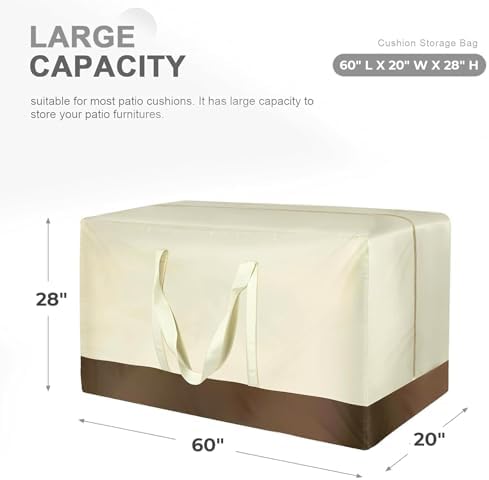Christmas Tree Storage Bag, Outdoor Cushion Storage Bags 60 inch Extra Large Patio Furniture Cushion Storage Bag Waterproof Garden Cushion Storage Covers (2 Pack, 60"L x 20"W x 28"H), Beige - Image 2