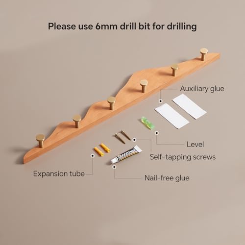 Wall Coat Rack Cherry Wood 6 Hooks - Image 3