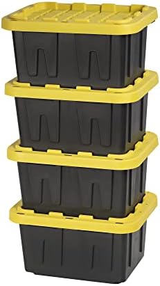 BLACK & YELLOW 5-Gallon Stackable Plastic Storage Bins with Lids, 4 Pack by BlackYellow