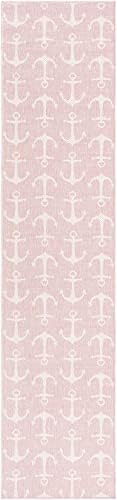 Unique Loom Outdoor Coastal Collection Area Rug - Ahoy (2' 7" x 12' 2" Runner, Pink/ Ivory) - Image 3