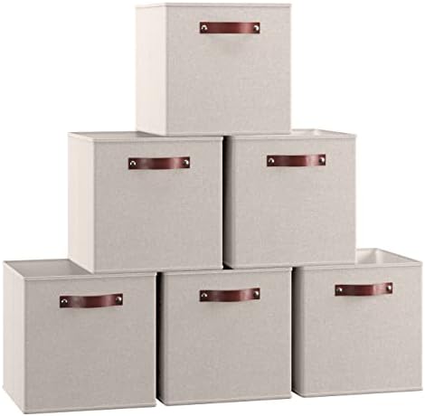 Ornavo Home 11x11 Foldable Fabric Storage Cube Bins, 6 Pack, Beige by OrnavoHome