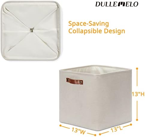 DULLEMELO Storage Bins, 4 Pack Of 13x13x13 Decorative Storage Cube Bins Suit Office, Home, Shelves And Closet, Cube Storage Bin with Leather handle(4 Pack - 13" Beige) - Image 3
