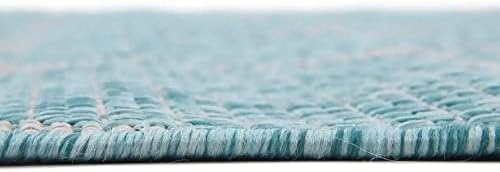 Unique Loom Outdoor Trellis Collection Area Rug (2' x 6' 1" Runner, Aquamarine/ Gray) - Image 5