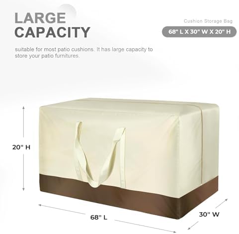 Christmas Tree Storage Bag, Outdoor Cushion Storage Bags 68 inch Extra Large Patio Furniture Cushion Storage Bag Waterproof Garden Cushion Storage Covers (2 Pack, 68"L x 30"W x 20"H), Beige - Image 2