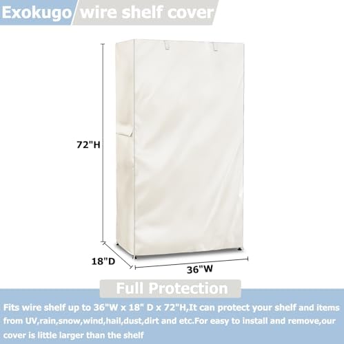 Wire Shelf Cover,600D Heavy Duty 100% Waterproof Shelf Covers for Wire Shelving,Outdoor Storage Shelves Cover for Metal Rack,36" W x 18" D x 72" H,Beige - Image 3