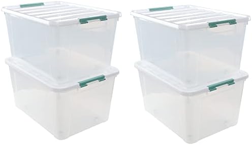 85 Qt Clear Plastic Storage Bins with Lids, 4 Pack Wheeled Boxes by Parlynies