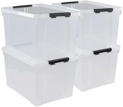 Obstnny 50 Quart Latching Container Bin, 4 Pack Plastic Wheeled Storage Box by Obstnny