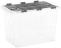 Superio Storage Box with Hinged Lids, Plastic Container Bins for Organizing with Attached Lid, Stackable Crates, BPA Free, Organizers for Home, 17 Quart (Clear with Grey Lids, 15"x10"x10.25") by Superio