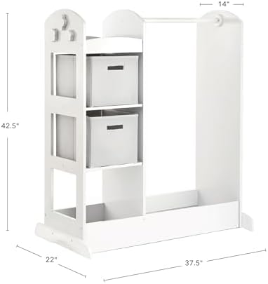 Guidecraft See and Store Dress-up Center – White: Pretend Play Costume Storage Wardrobe for Kids with Mirror & Shelves, Armoire with Bottom Tray, Toddlers Room Furniture - Image 2