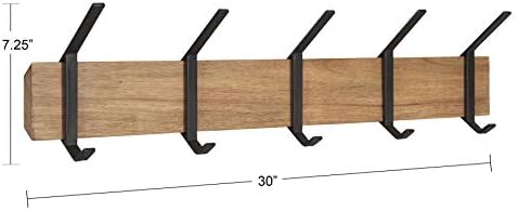 Kate and Laurel Rossmore Farmhouse 5-Hook Wall Hanging Coat Rack, Natural Rustic Wood, Modern Hanging Rack for Coats, Bags, Or Pots and Pans - Image 6