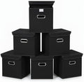 Closet Organizers Fabric Storage Bins With Lids Collapsible Cube Storage Organizer Basket With Handles,Storage Boxes for Clothes Storage,Office,Laundry,Shelves,6 Pack,（Black by SEVENDOME