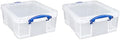 Really Useful Box 2 Pack 17L Plastic Storage Bins with Snap Lids and Clip Lock, Clear by ReallyUsefulBox