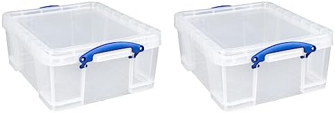 Really Useful Box 2 Pack 17L Plastic Storage Bins with Snap Lids and Clip Lock, Clear by ReallyUsefulBox