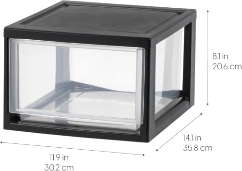 IRIS USA Plastic Storage Drawer Organizer, 14.5 Qt Stackable, 3 Pack, Black - Image 3
