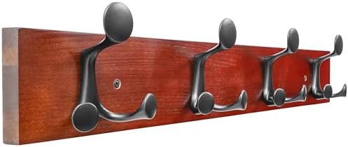 SKOLOO 24-Inch Cherry Wood Coat Rack Wall Mount with 4 Triple Hooks - Ideal for Family Entrances, Classrooms, and Pet Supplies Storage - Perfect Coat Hooks for Wall by SKOLOO