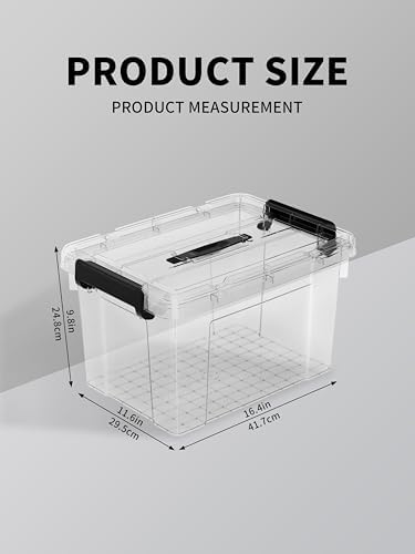 Cetomo 25Qt*4 Lidded Storage Bins, Stackable Plastic Bin with Handle, Storage Container with Secure Latching Buckles, Transparent, 25 Quart, Set of 4 - Image 2